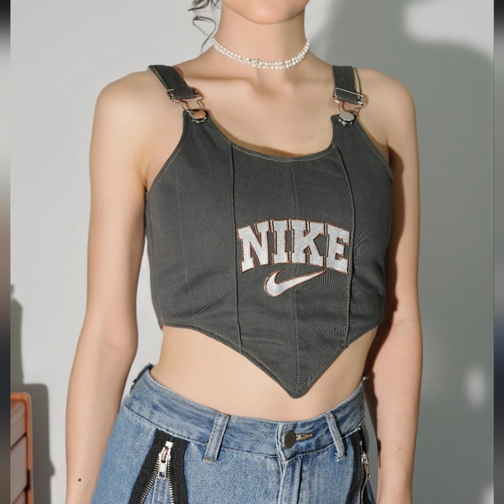 Reworked Rare Nike Denim Corset Fast Furious Tank Y2K 90s Streetwear Made In USA